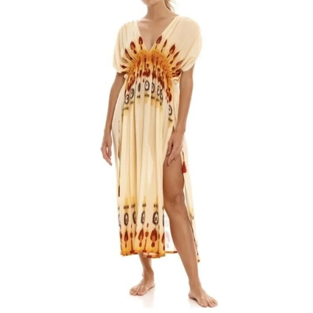 NWT Agua Bendita Lyra leva ivory one size dress rayon cream orange